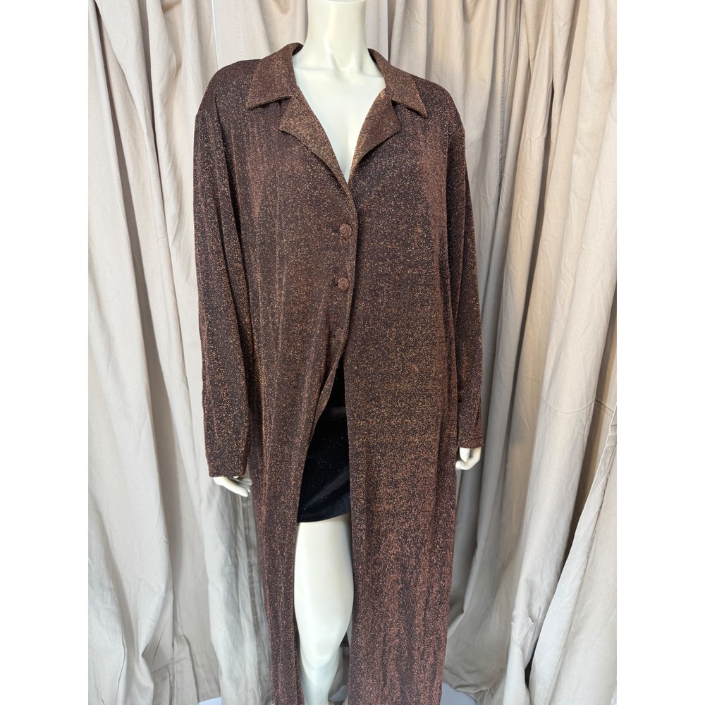 Rabbit Rabbit Designs Bronze Metallic Knit Duster Cardigan Longline Jacket L/XL